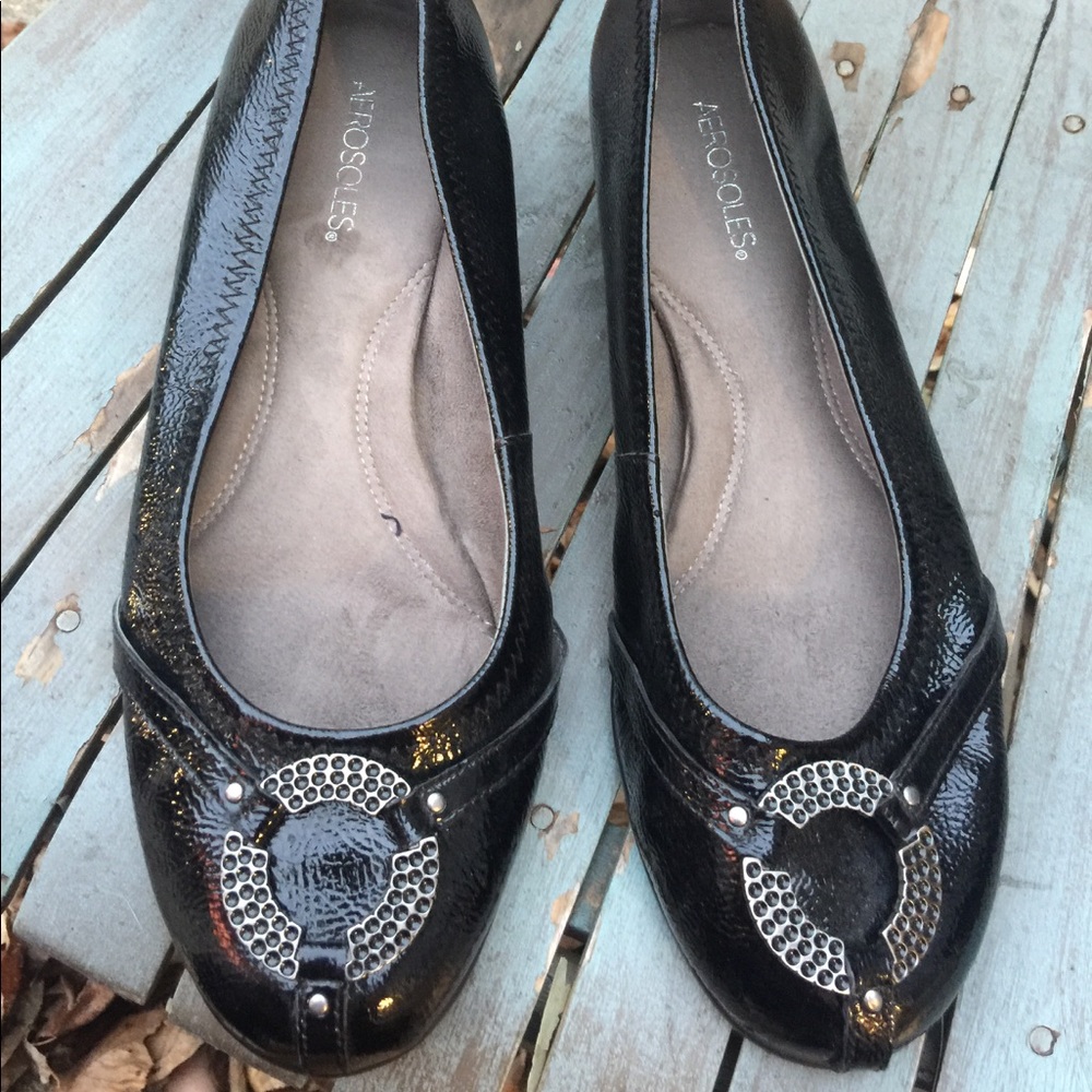 Women's Aerosoles 'Rebecca' Black Leather Flats 11 Gem